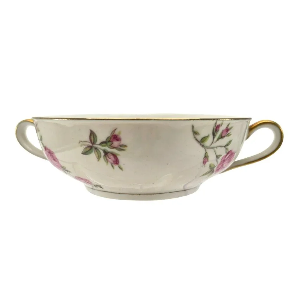 Delaware Soup Bowl Vintage Rose Double Handled Theodore Haviland Limoges  jj3707